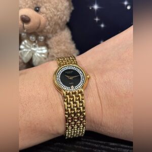 577. Raymond Weil Fidelio Black Dial With Double-Row Diamonds Gold Watch